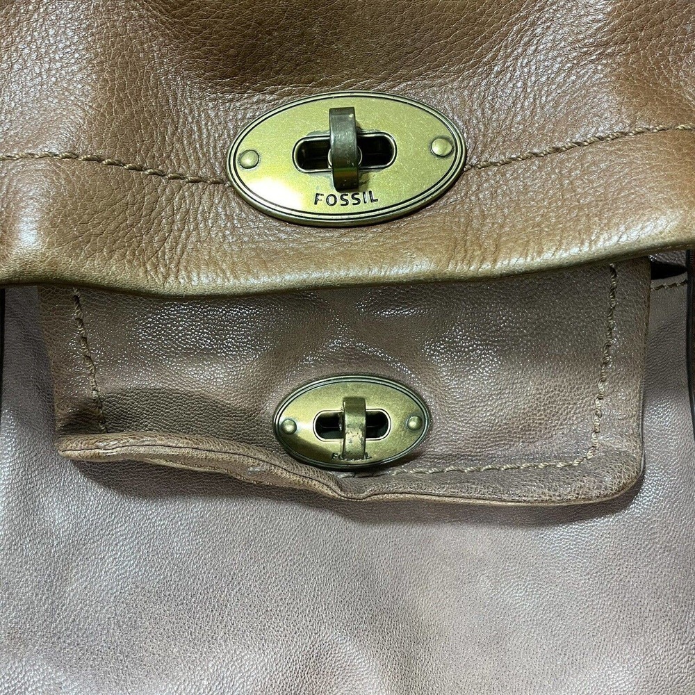 Fossil Genuine Leather Turn Lock Messenger Bag Shoulder Strap Satchel Brown - Picture 5 of 16